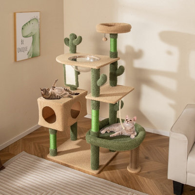 COSTWAY 150 cm Cactus Cat Tree Indoor Multi-level Cat Tower W/ Condo & Plush Perch