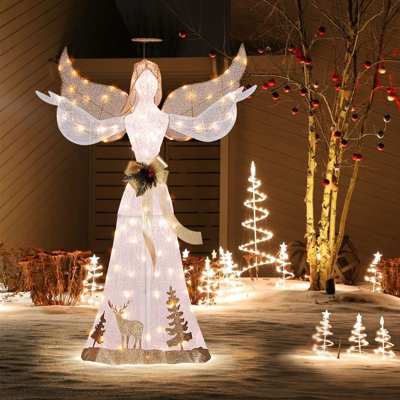 COSTWAY 150 cm Lighted Christmas Angel Decoration w/ 100 Warm White LED Lights