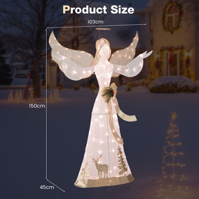 COSTWAY 150 cm Lighted Christmas Angel Decoration w/ 100 Warm White LED Lights