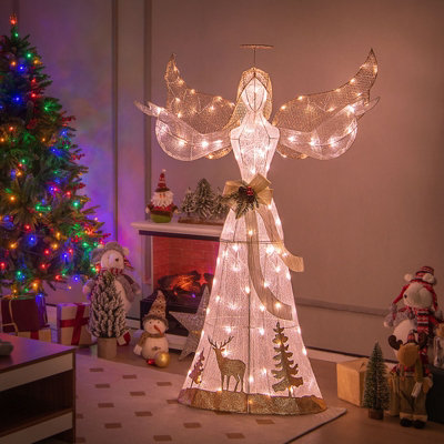 COSTWAY 150 cm Lighted Christmas Angel Decoration w/ 100 Warm White LED Lights - 3