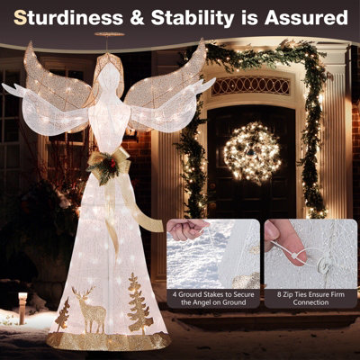 COSTWAY 150 cm Lighted Christmas Angel Decoration w/ 100 Warm White LED Lights - 4