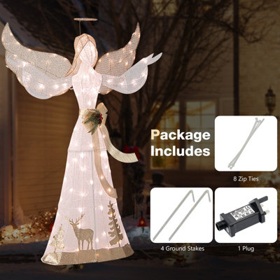 COSTWAY 150 cm Lighted Christmas Angel Decoration w/ 100 Warm White LED Lights - 7