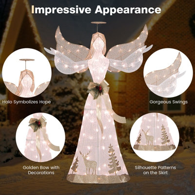 COSTWAY 150 cm Lighted Christmas Angel Decoration w/ 100 Warm White LED Lights - 8