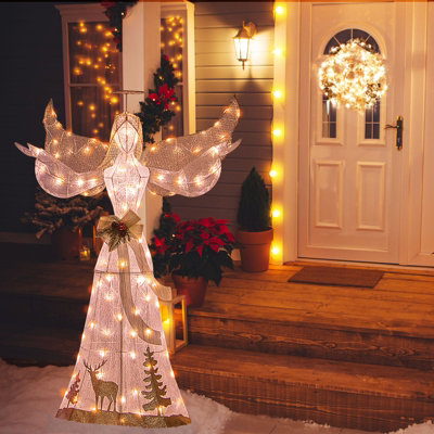 COSTWAY 150 cm Lighted Christmas Angel Decoration w/ 100 Warm White LED Lights - 9