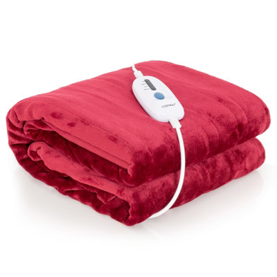 Costway 150 x 200 cm Electric Heated Blanket Soft Heating Blanket Throw 4 Heating Levels