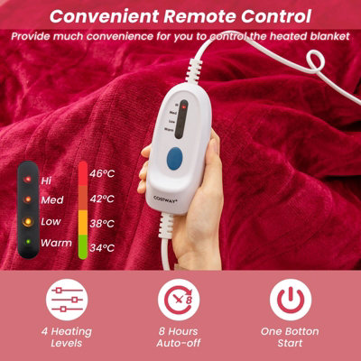 Costway 150 x 200 cm Electric Heated Blanket Soft Heating Blanket Throw 4 Heating Levels - 5