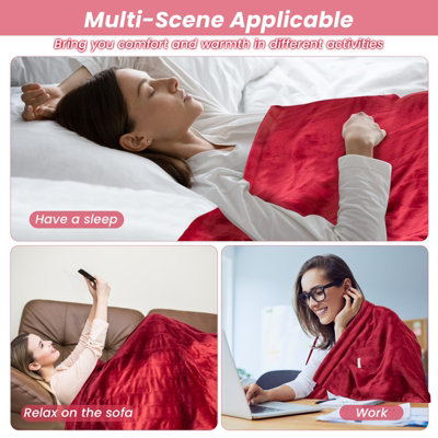 Costway 150 x 200 cm Electric Heated Blanket Soft Heating Blanket Throw 4 Heating Levels - 7