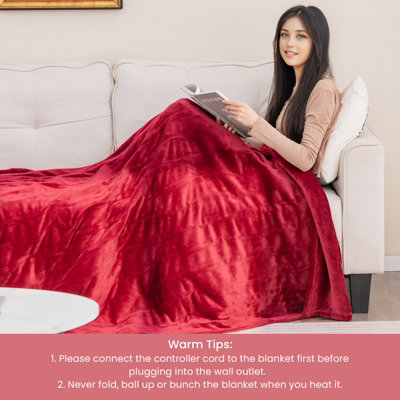 Costway 150 x 200 cm Electric Heated Blanket Soft Heating Blanket Throw 4 Heating Levels - 8