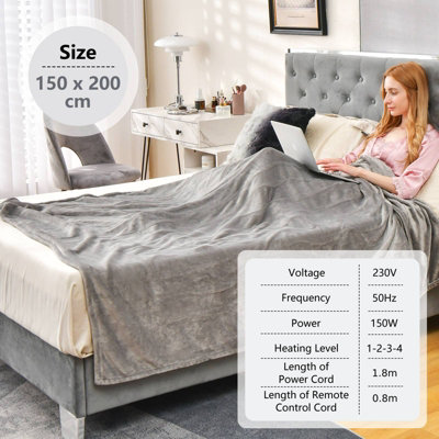 Costway 150 x 200 cm Electric Heated Blanket Soft Heating Blanket Throw 4 Heating Levels DIY at B Q