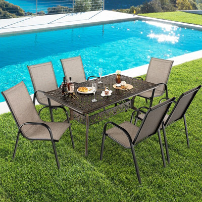 Costway 150 x 90 cm Outdoor Dining Table 6 8 Person Garden All Weather Cast Aluminum