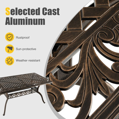 Costway 150 x 90 cm Outdoor Dining Table 6-8 Person Garden All-Weather Cast Aluminum Table - 8