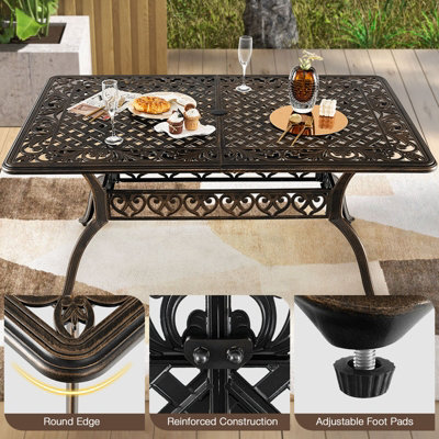 Costway 150 x 90 cm Outdoor Dining Table 6-8 Person Garden All-Weather Cast Aluminum Table - 9