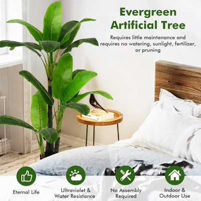 Costway 150CM Artificial Bird of Paradise Plant Fake Tropical Palm Tree Realistic Green - 7