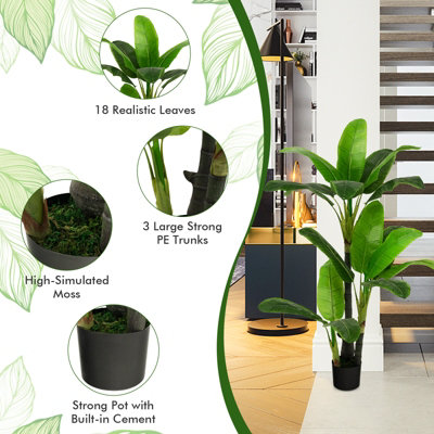 Costway 150CM Artificial Bird of Paradise Plant Fake Tropical Palm Tree Realistic Green - 8