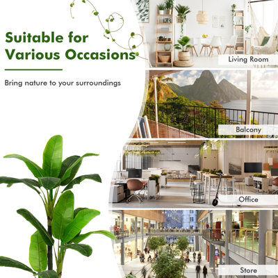 Costway 150CM Artificial Bird of Paradise Plant Fake Tropical Palm Tree Realistic Green - 9