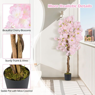 COSTWAY 150CM Tall Artificial Cherry Blossom Tree Faux Flower