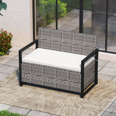 COSTWAY 150L Outdoor Storage Bench PE Rattan Deck Box with Padded