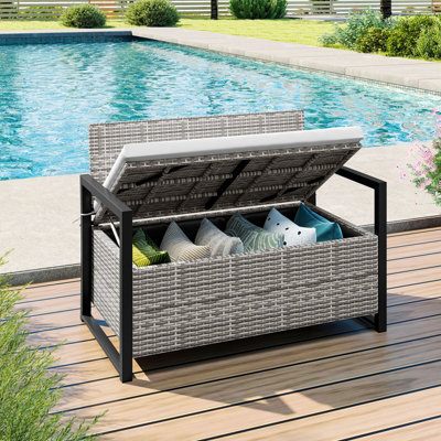 Rattan Grey Garden Bench With Storage COSTWAY 150L Outdoor Storage