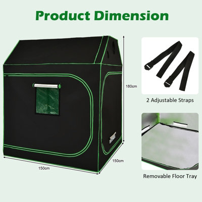 Costway 150x150x180cm Hydroponic Grow Tent Reflective Waterproof Grow Room Box