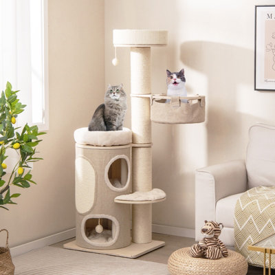 Costway 154 cm Indoor Cat Tree Tall Multi-level Cat Tower w/ 2-stoery Condo