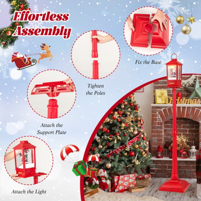 COSTWAY 155 cm Christmas Lamp Post Snow Globe Musical Christmas Lights