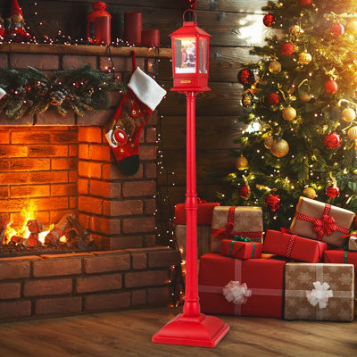 COSTWAY 155 cm Christmas Lamp Post Snow Globe Musical Christmas Lights