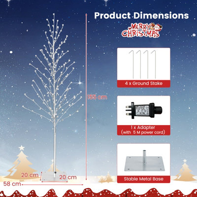 Costway 155 CM Lighted Christmas Birch Tree Artificial Xmas Twig Tree W/ 168 LED Lights - 3