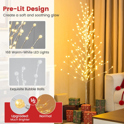Costway 155 CM Lighted Christmas Birch Tree Artificial Xmas Twig Tree W/ 168 LED Lights - 7