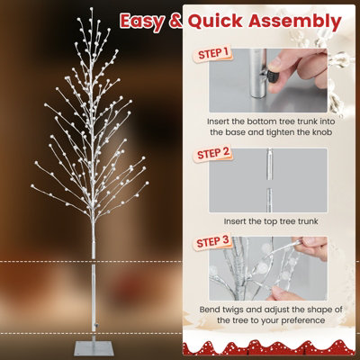 Costway 155 CM Lighted Christmas Birch Tree Artificial Xmas Twig Tree W ...