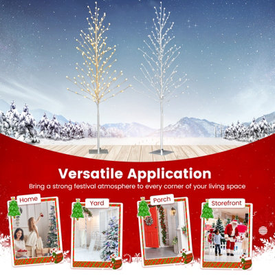 Costway 155 CM Lighted Christmas Birch Tree Artificial Xmas Twig Tree W/ 168 LED Lights - 9