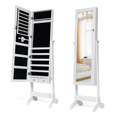 Costway 155cm Tall Jewelry Armoire Freestanding Jewelry Cabinet Lockable Jewelry Organizer w/ Mirror