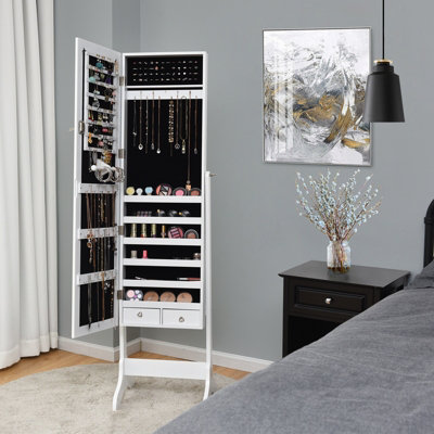 Costway 155cm Tall Jewelry Armoire Freestanding Jewelry Cabinet Lockable Jewelry Organizer w/ Mirror - 3