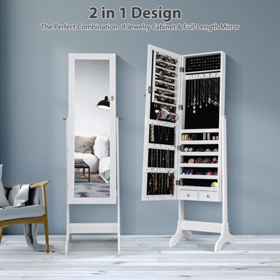 Costway 155cm Tall Jewelry Armoire Freestanding Jewelry Cabinet Lockable Jewelry Organizer w/ Mirror - 4