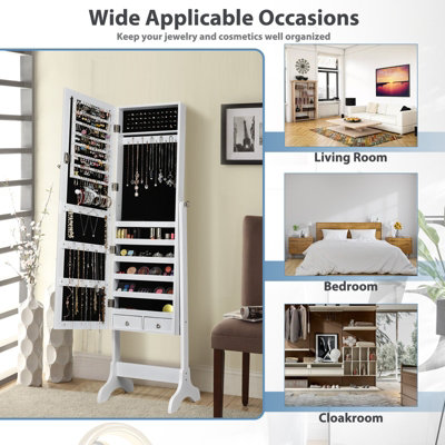 Costway 155cm Tall Jewelry Armoire Freestanding Jewelry Cabinet Lockable Jewelry Organizer w/ Mirror - 9