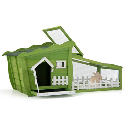 Costway 156 cm Wooden Rabbit Hutch Outdoor Chicken Coop with Weather-resistant Asphalt Roof