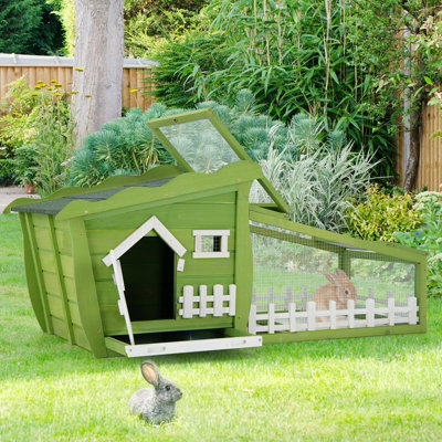 Costway 156 cm Wooden Rabbit Hutch Outdoor Chicken Coop with Weather ...