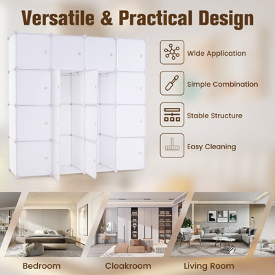 COSTWAY 16-Cube Modular Storage Unit Bedroom DIY Wardrobe Closet w/ 2 ...