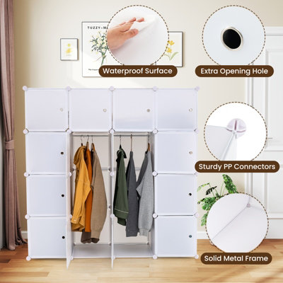 COSTWAY 16-Cube Modular Storage Unit Bedroom DIY Wardrobe Closet w/ 2 ...