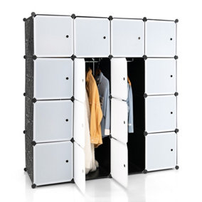 Costway 16-Cube Storage Organizer Wardrobe Closet w/ 16 Doors & 2 Hanging Rods