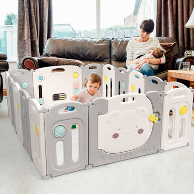 Costway 16 Panel Large Foldable Baby Playpen Safety Activity Center BPA Free Baby Fence - 3