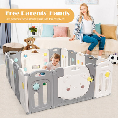 Costway 16 Panel Large Foldable Baby Playpen Safety Activity Center BPA Free Baby Fence - 4