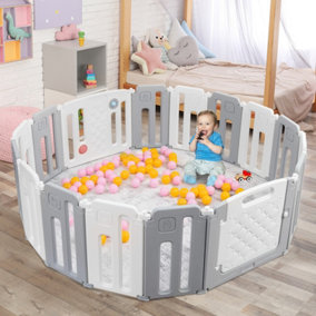 Costway 16 Panels Baby Safety Playpen Kids Foldable Toddler Safety Activity Play Center