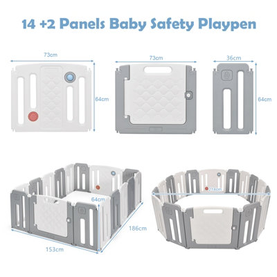 Costway 16 Panels Baby Safety Playpen Kids Foldable Toddler Safety Activity Play Center