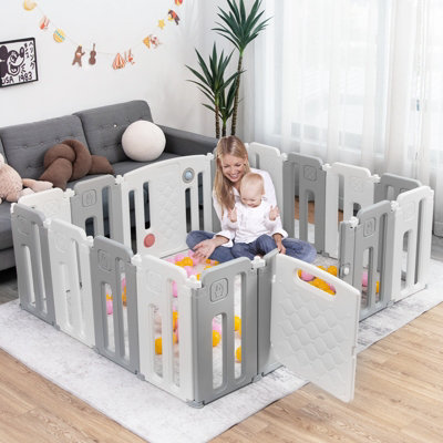 Costway 16 Panels Baby Safety Playpen Kids Foldable Toddler Safety Activity Play Center - 3