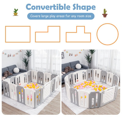 Costway 16 Panels Baby Safety Playpen Kids Foldable Toddler Safety Activity Play Center - 4
