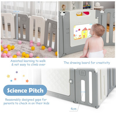 Costway 16 Panels Baby Safety Playpen Kids Foldable Toddler Safety Activity Play Center - 7