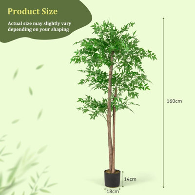 Costway 160 CM Artificial Bamboo Tree Fake Faux Bamboo Potted Plant Natural Wood Trunk