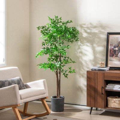 Costway 160 CM Artificial Bamboo Tree Fake Faux Bamboo Potted Plant Natural Wood Trunk - 3