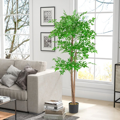 Costway 160 CM Artificial Bamboo Tree Fake Faux Bamboo Potted Plant Natural Wood Trunk - 5