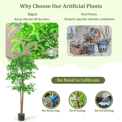 Costway 160 CM Artificial Bamboo Tree Fake Faux Bamboo Potted Plant Natural Wood Trunk - 6